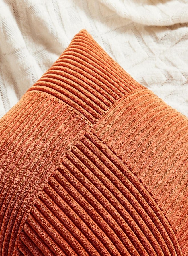 Fancy Homi Set of 2 Burnt Orange Long Lumbar Decorative Throw Pillow Covers 12x24 Inch for Living Room Couch Bed, Boho Farmhouse Fall Home Decor, Soft Corduroy Corss Textured Cushion Case 30x60 cm - Image 3